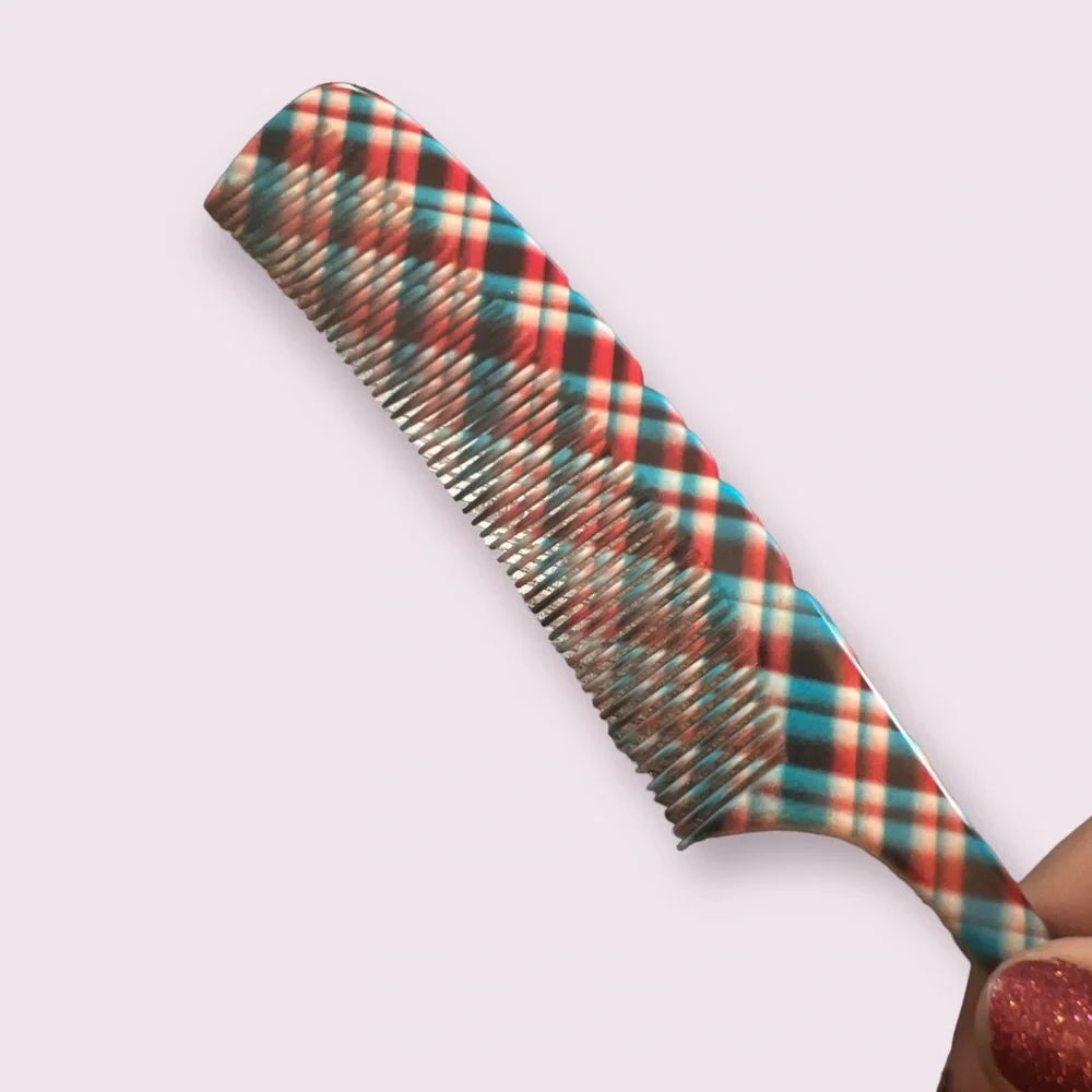 1960’s Vintage Plaid Fine Toothed‎ Comb, Deadstock , Vintage Rattail Comb